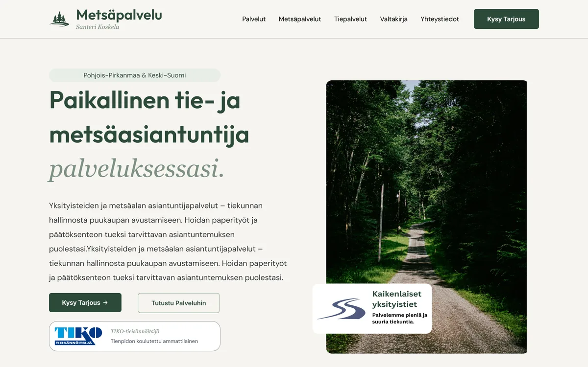 Metsäpalvelu Koskela website