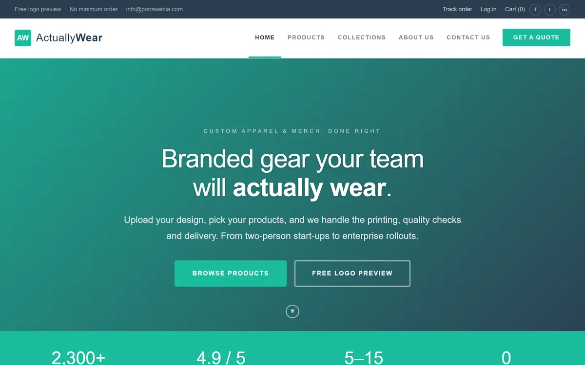 Actually Wear website before the redesign